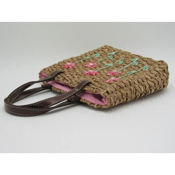 Lord & Taylor Purse Straw Rattan Handbag Retro Flowers Vacation Floral 90s VTG - Picture 8 of 16